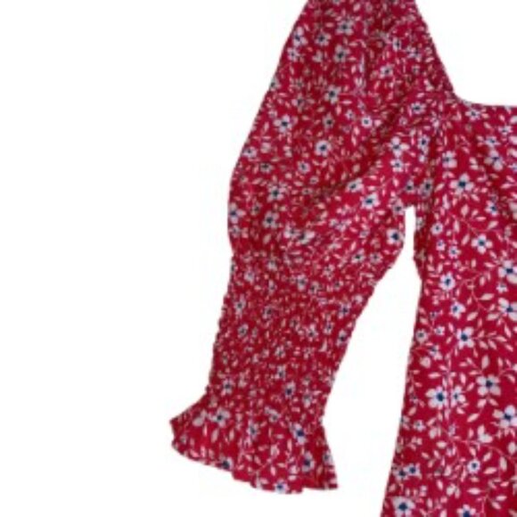 MI AMI FOR FRANCESCA'S FLORAL MIDI DRESS-SLIT FRONT RED, WHITE, BLUE SIZE M NWT - Picture 5 of 9